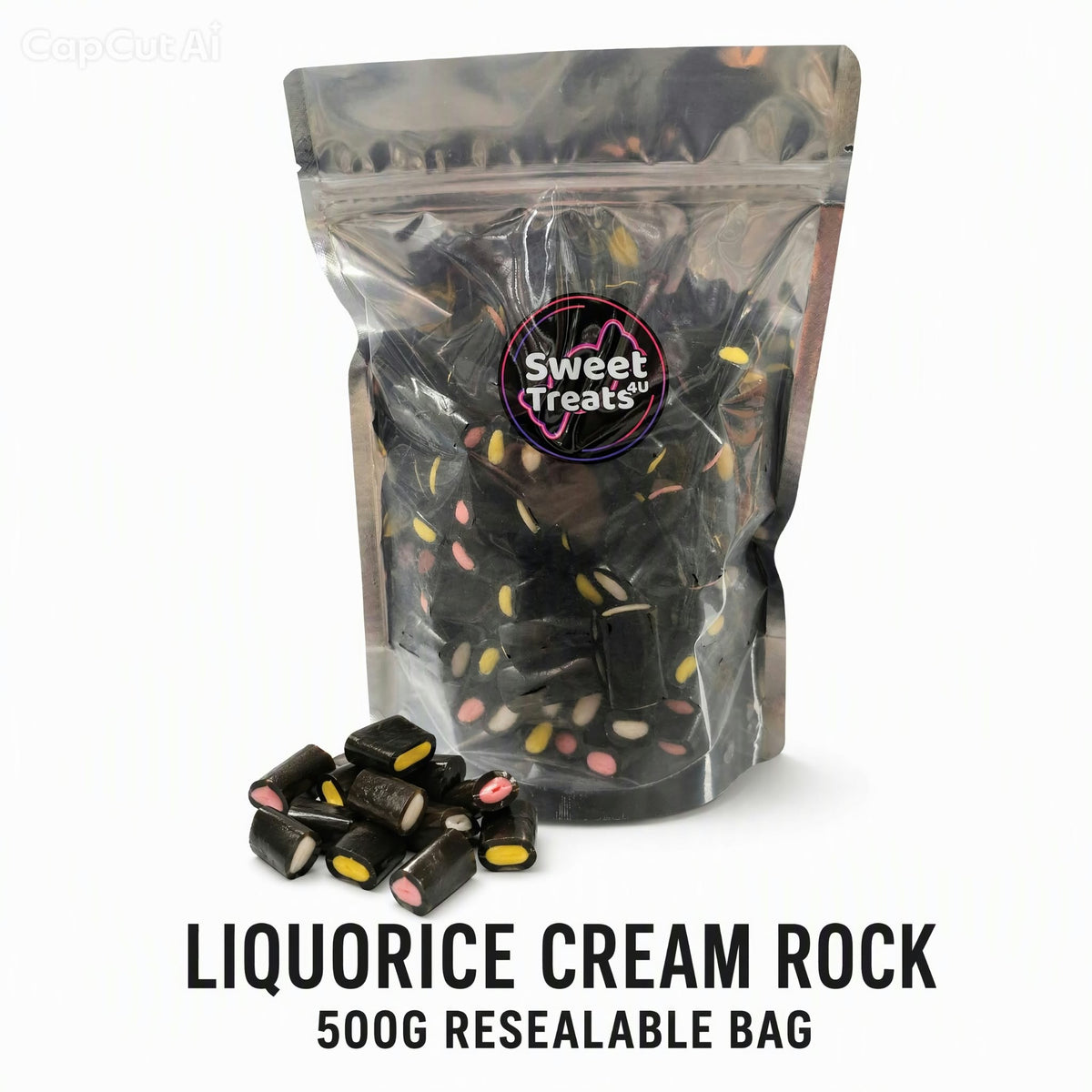 Liquorice Cream Rock 500g -  Resealable Bag, Pick and Mix Sweets, Bulk, Party Bags, Candy Gifts