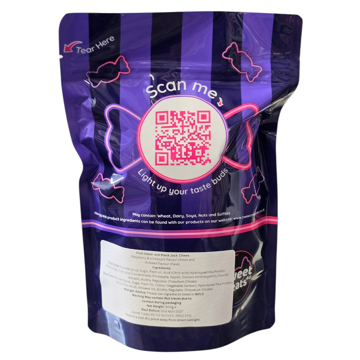 Fruit Salad & Black Jack Chews 500g -  Resealable Bag, Pick and Mix Sweets, Bulk, Party Bags, Candy Gifts