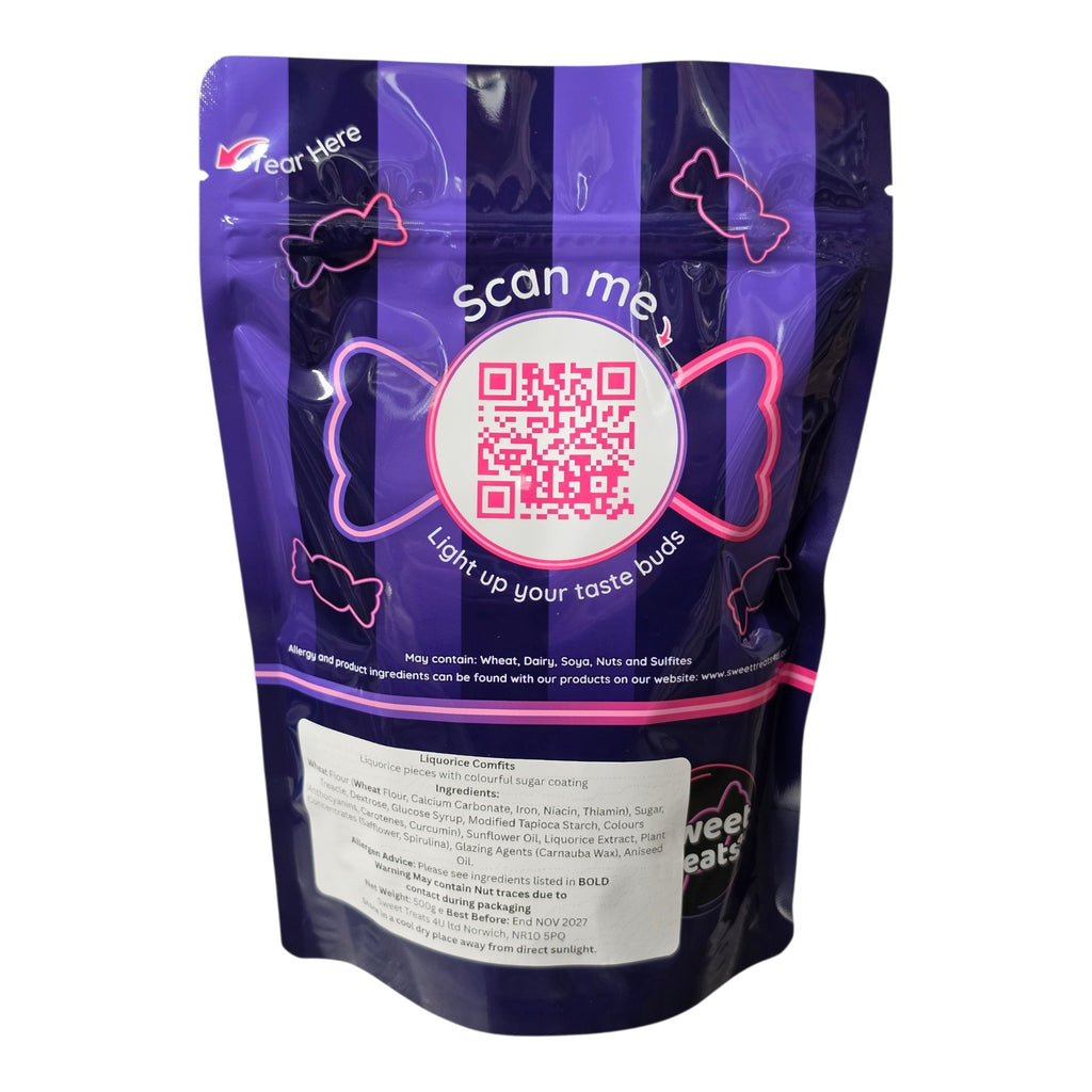 Liquorice Comfits 500g -  Resealable Bag, Pick and Mix Sweets, Bulk, Party Bags, Candy Gifts