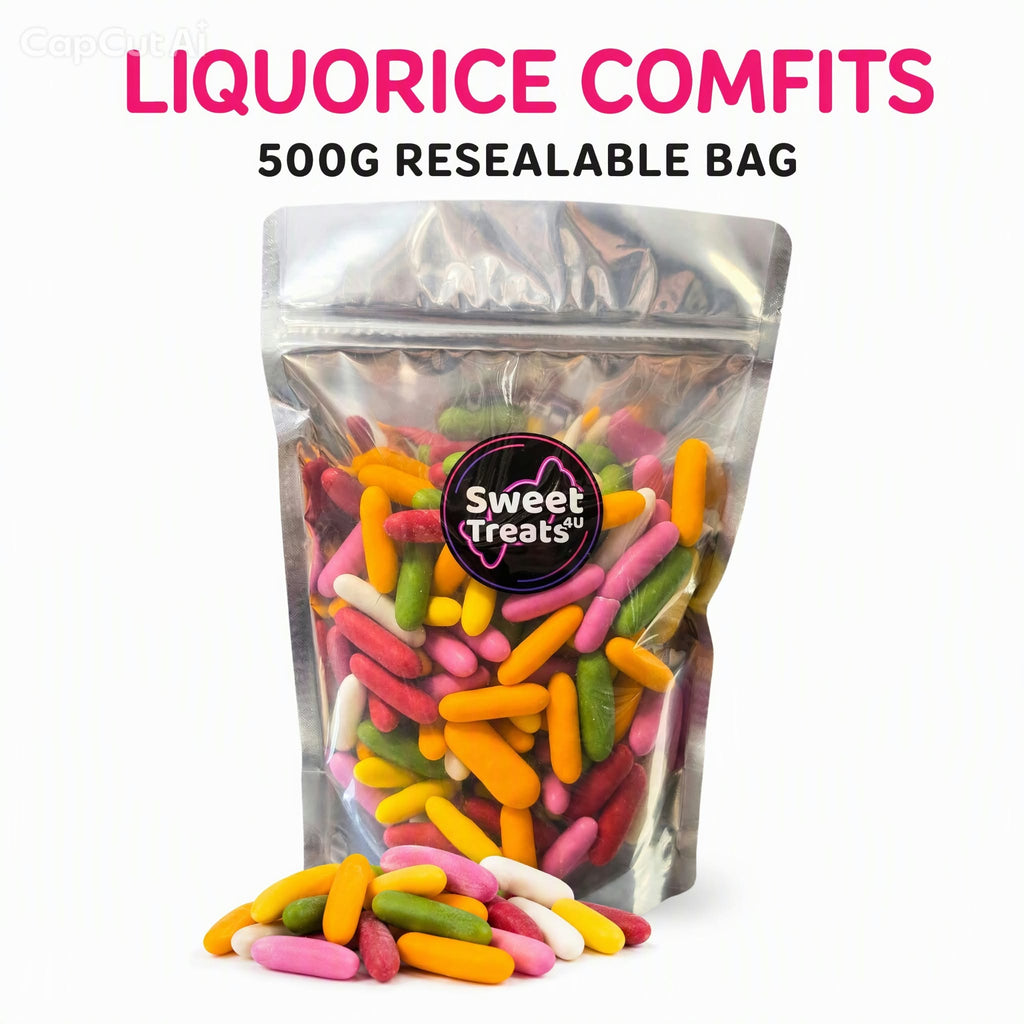 Liquorice Comfits 500g -  Resealable Bag, Pick and Mix Sweets, Bulk, Party Bags, Candy Gifts