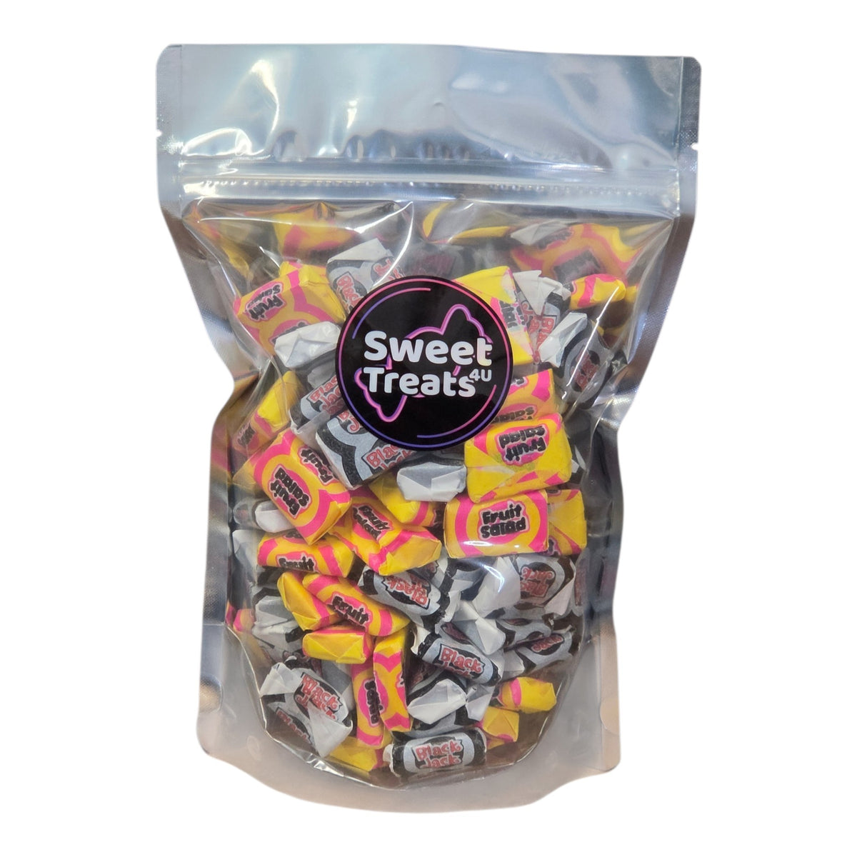 Fruit Salad & Black Jack Chews 500g -  Resealable Bag, Pick and Mix Sweets, Bulk, Party Bags, Candy Gifts
