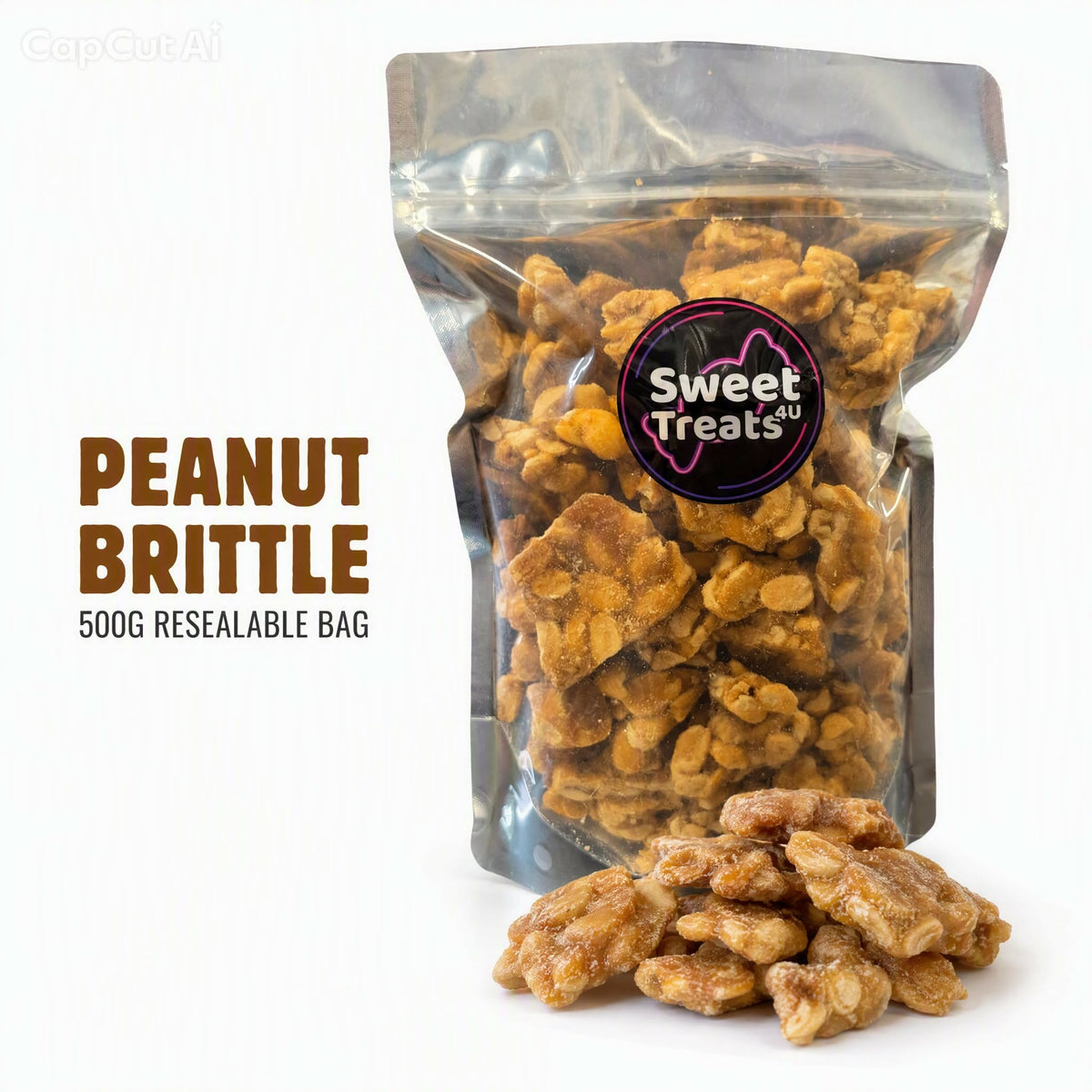 Peanut Brittle 500g -  Resealable Bag, Pick and Mix Sweets, Bulk, Party Bags, Candy Gifts