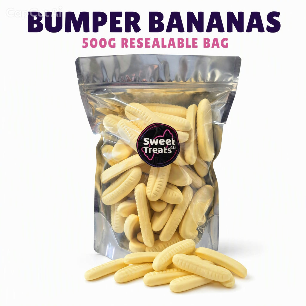 Bumper Bananas 500g -  Resealable Bag, Pick and Mix Sweets, Bulk, Party Bags, Candy Gifts