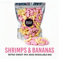 Shrimps & Bananas Retro Mix 500g -  Resealable Bag, Pick and Mix Sweets, Bulk, Party Bags, Candy Gifts
