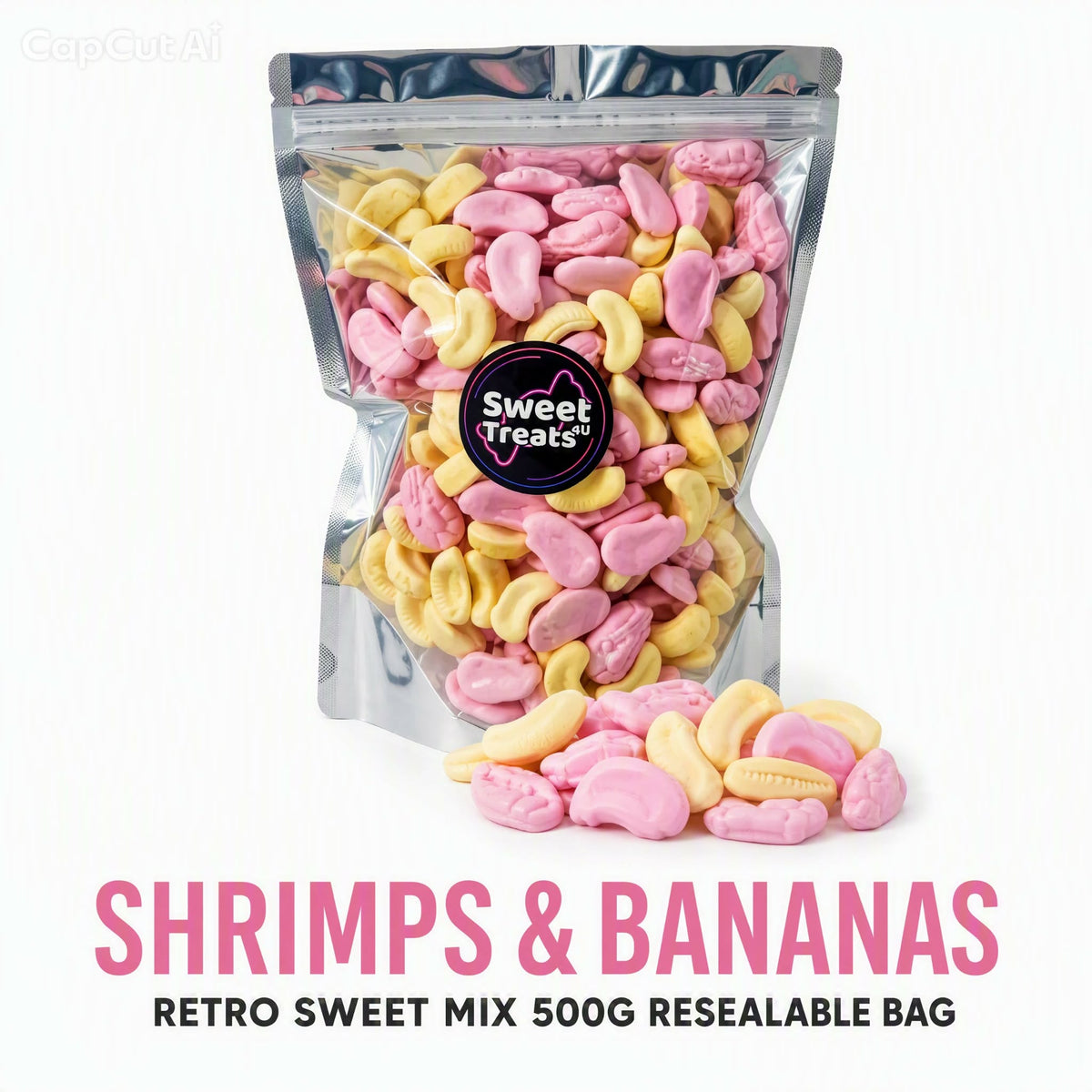 Shrimps & Bananas Retro Mix 500g -  Resealable Bag, Pick and Mix Sweets, Bulk, Party Bags, Candy Gifts