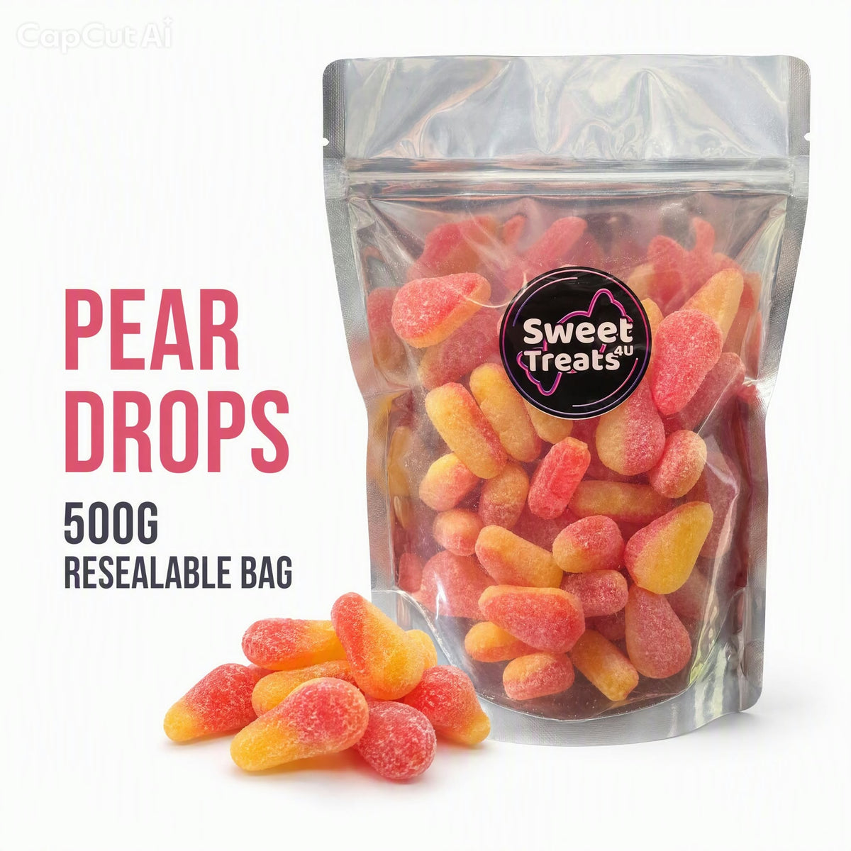 Pear Drops 500g -  Resealable Bag, Pick and Mix Sweets, Bulk, Party Bags, Candy Gifts