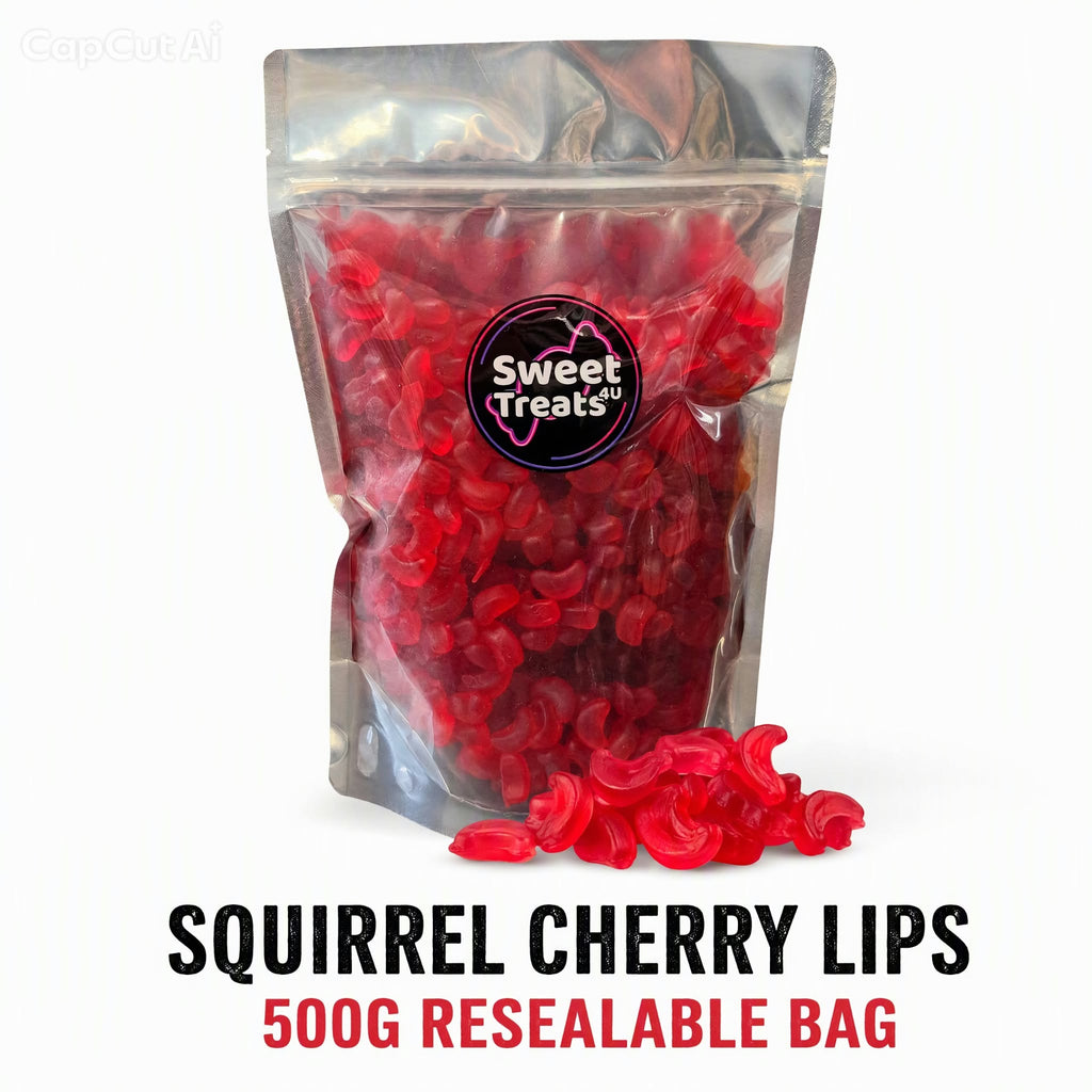 Squirrel Cherry Lips 500g -  Resealable Bag, Pick and Mix Sweets, Bulk, Party Bags, Candy Gifts