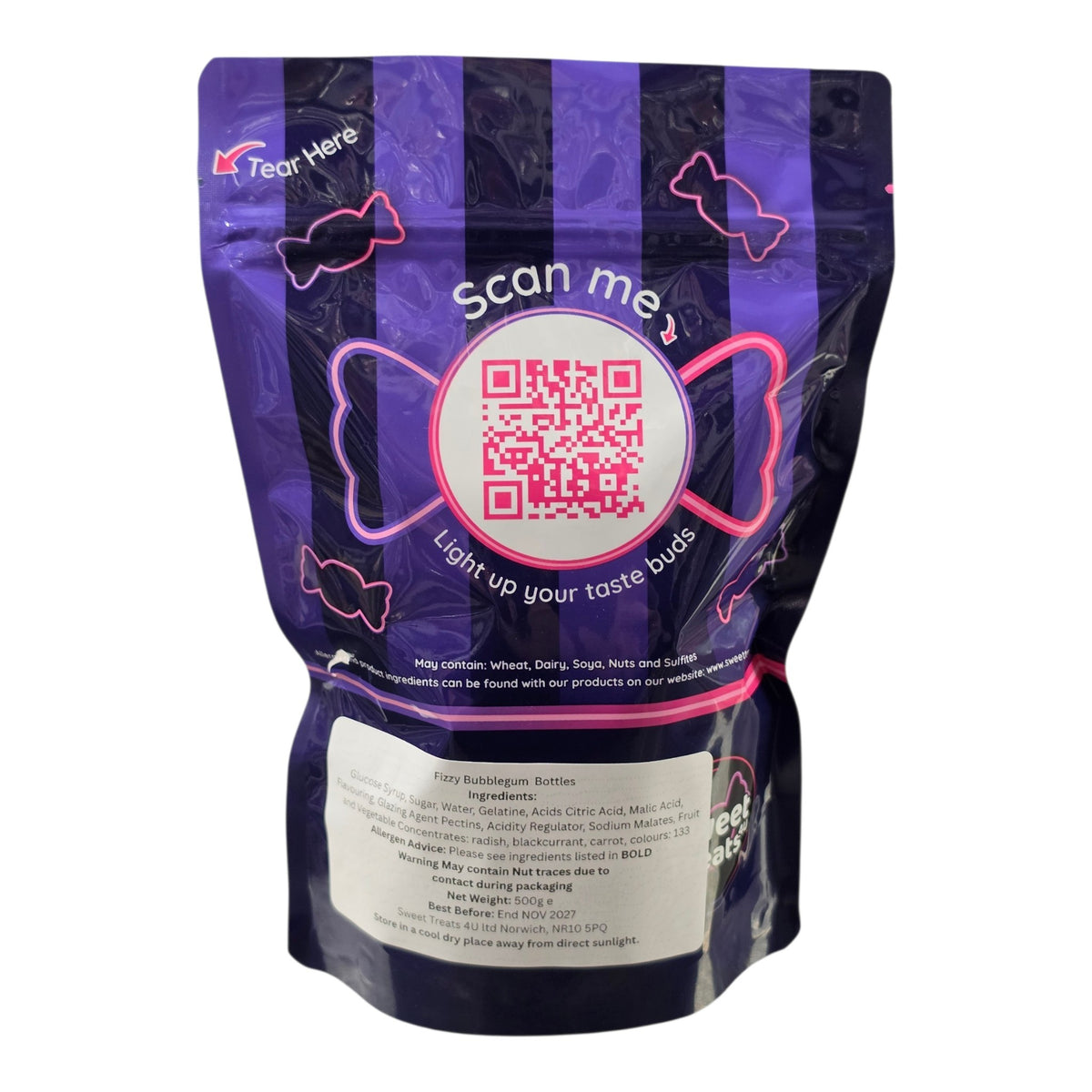 Fizzy Bubblegum Bottles 500g - Resealable Bag, Pick and Mix Sweets, Bulk, Party Bags, Candy Gifts