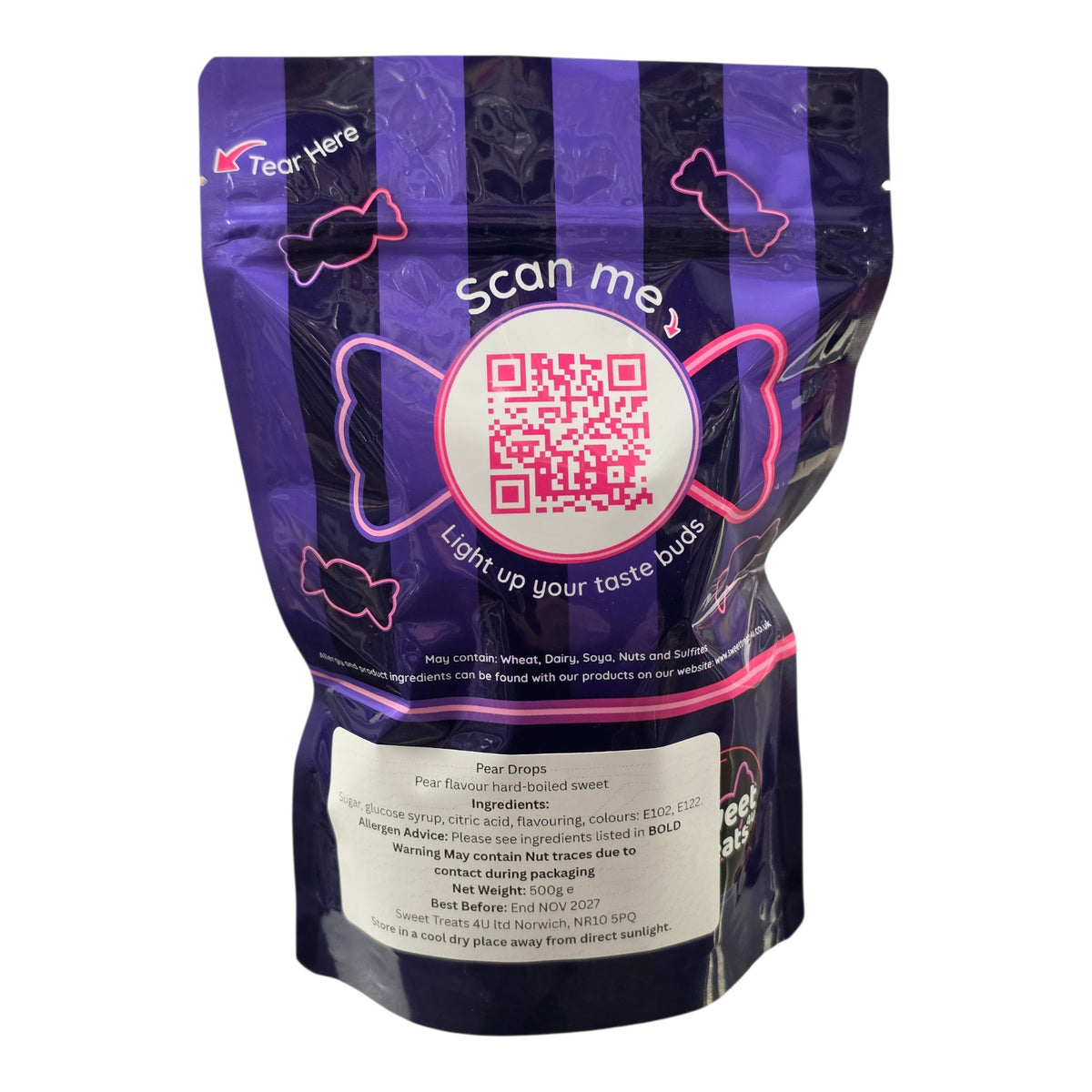 Pear Drops 500g -  Resealable Bag, Pick and Mix Sweets, Bulk, Party Bags, Candy Gifts