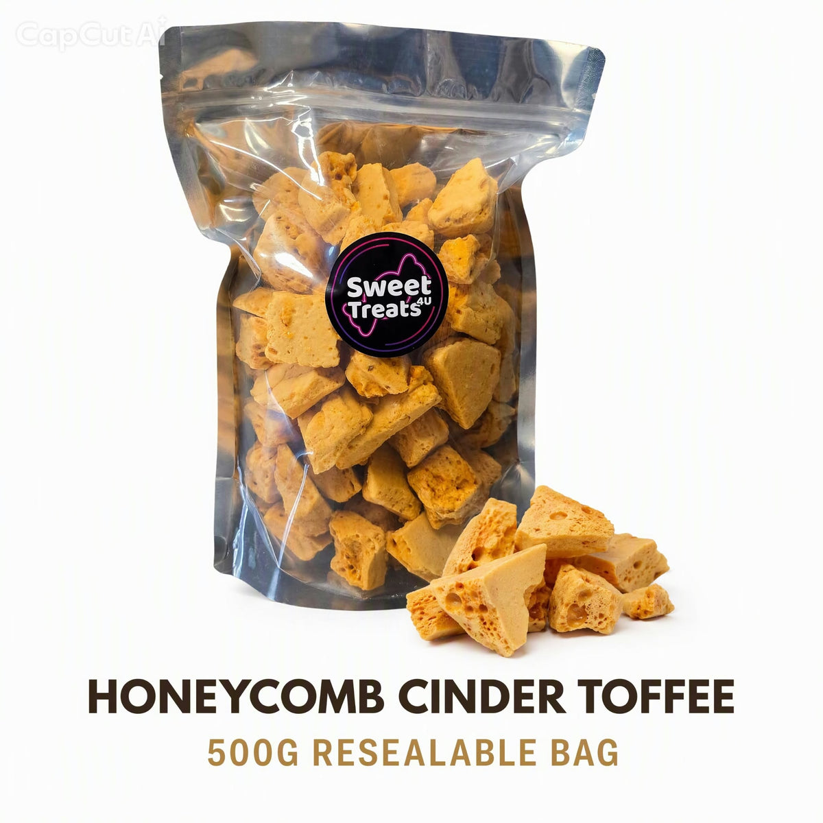Honeycomb Cinder Toffee 500g -  Resealable Bag, Pick and Mix Sweets, Bulk, Party Bags, Candy Gifts