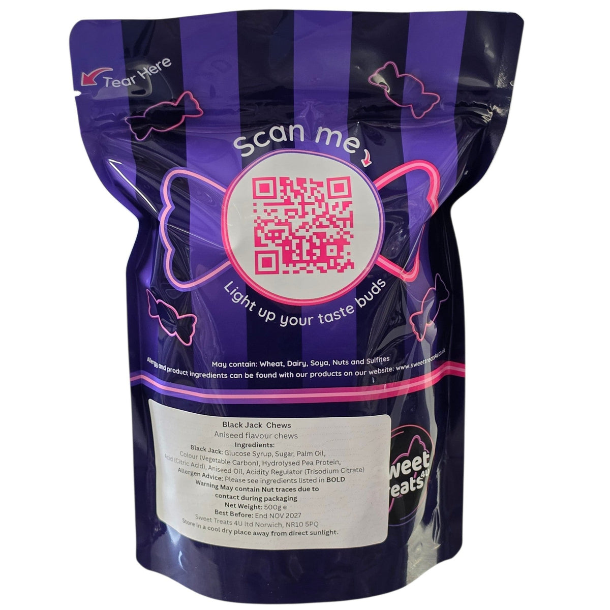 Black Jack Chews 500g -  Resealable Bag, Pick and Mix Sweets, Bulk, Party Bags, Candy Gifts