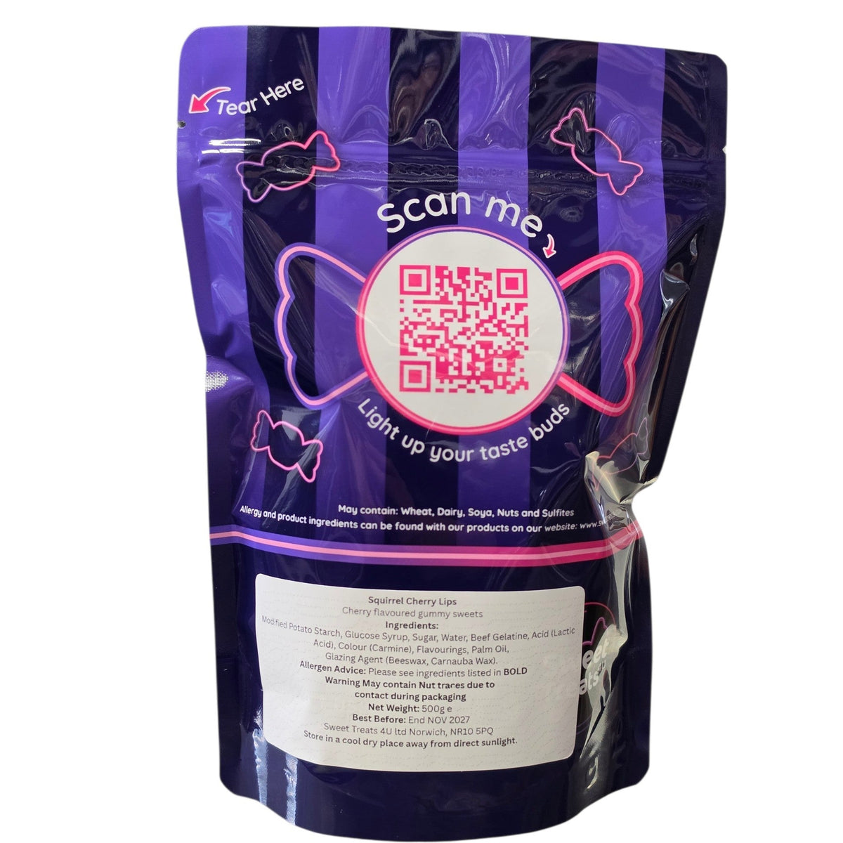 Squirrel Cherry Lips 500g -  Resealable Bag, Pick and Mix Sweets, Bulk, Party Bags, Candy Gifts