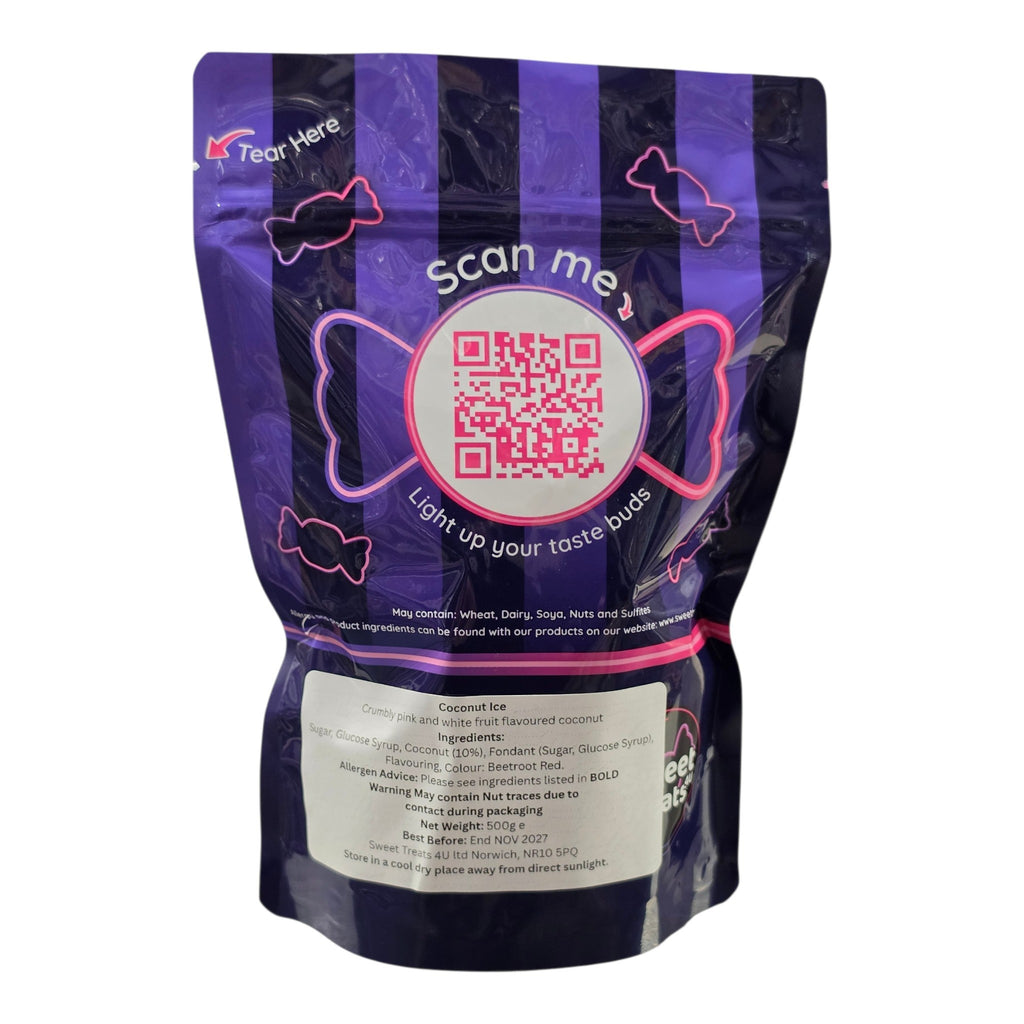 Coconut Ice 500g -  Resealable Bag, Pick and Mix Sweets, Bulk, Party Bags, Candy Gifts