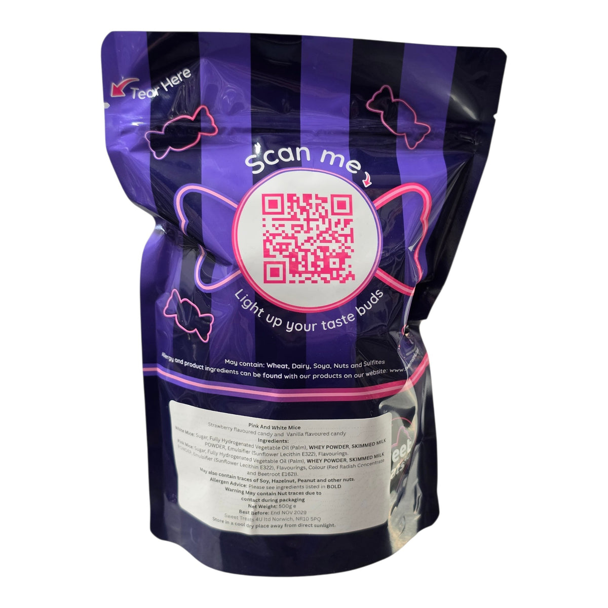 Pink And White Mice 500g -  Resealable Bag, Pick and Mix Sweets, Bulk, Party Bags, Candy Gifts
