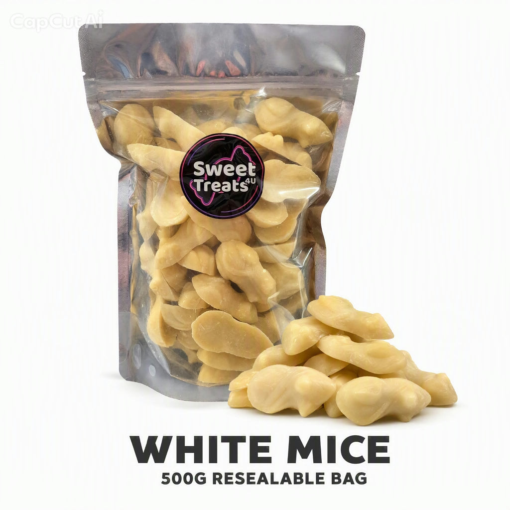 White Mice 500g -  Resealable Bag, Pick and Mix Sweets, Bulk, Party Bags, Candy Gifts