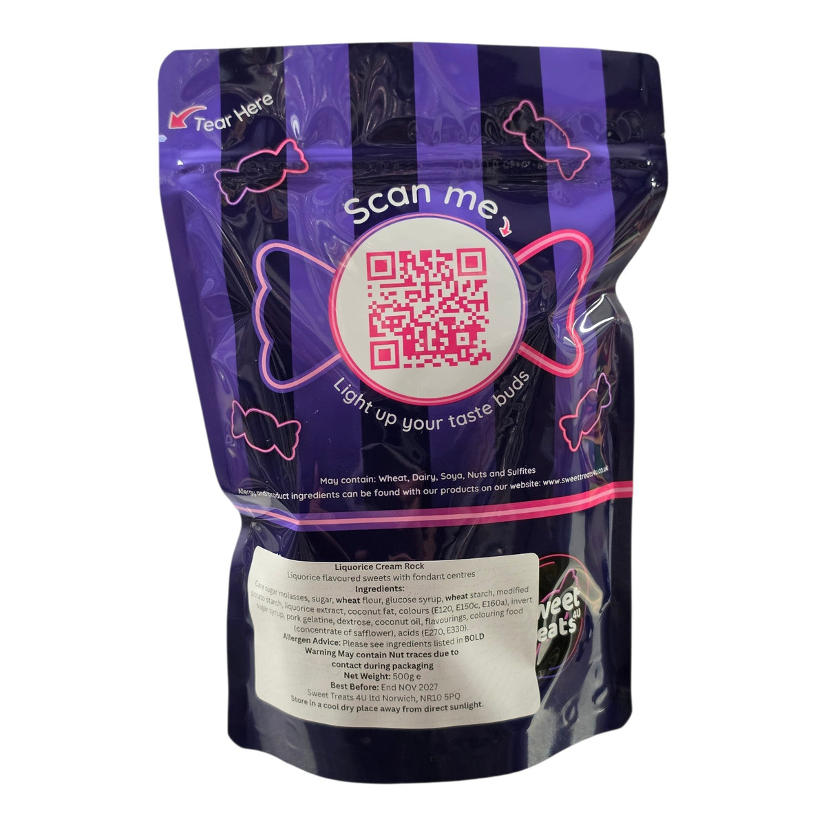 Liquorice Cream Rock 500g -  Resealable Bag, Pick and Mix Sweets, Bulk, Party Bags, Candy Gifts