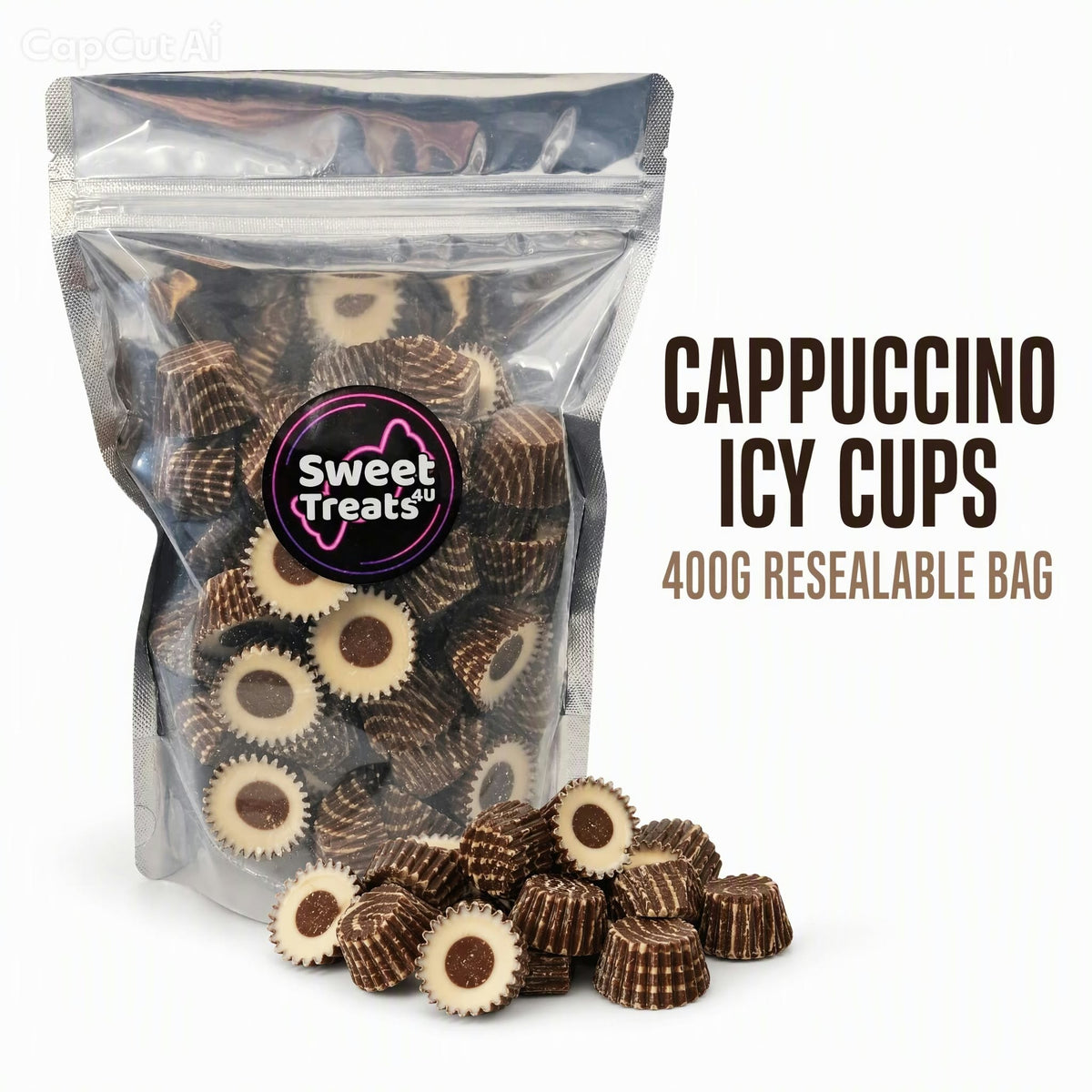 Cappuccino Icy Cups 400g -  Resealable Bag, Pick and Mix Sweets, Bulk, Party Bags, Candy Gifts