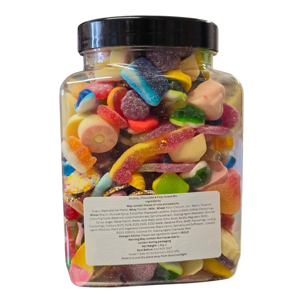 Gummy, Chocolate & Fizzy Sweet Mix Jar 1.8kg - Pick and Mix Sweets, Bulk, Party, Candy Gifts