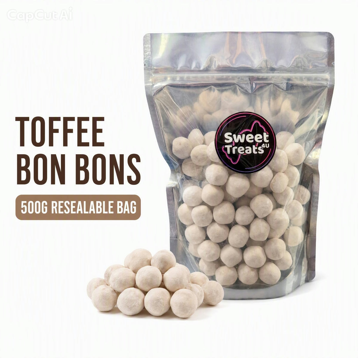 Toffee Bon Bons 500g -  Resealable Bag, Pick and Mix Sweets, Bulk, Party Bags, Candy Gifts