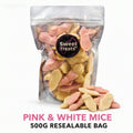 Pink And White Mice 500g -  Resealable Bag, Pick and Mix Sweets, Bulk, Party Bags, Candy Gifts