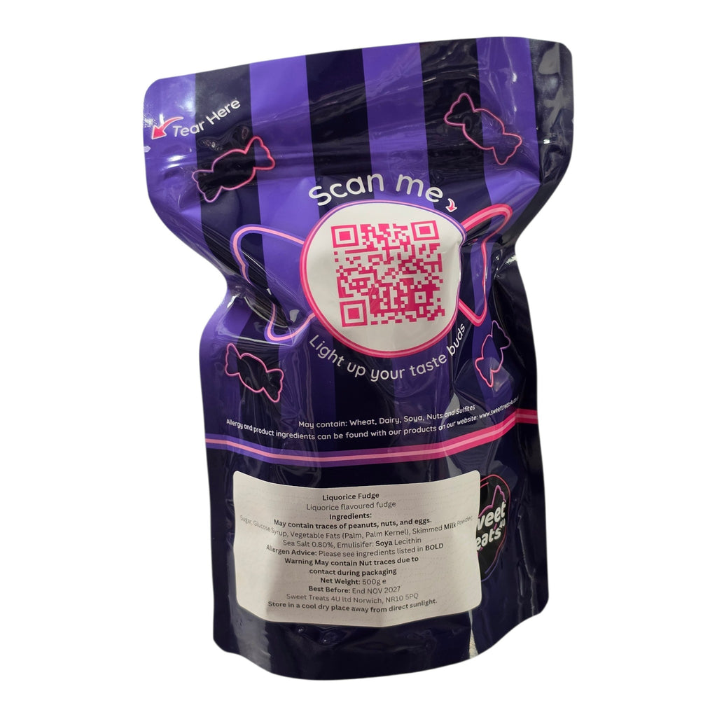 Liquorice Fudge 500g -  Resealable Bag, Pick and Mix Sweets, Bulk, Party Bags, Candy Gifts