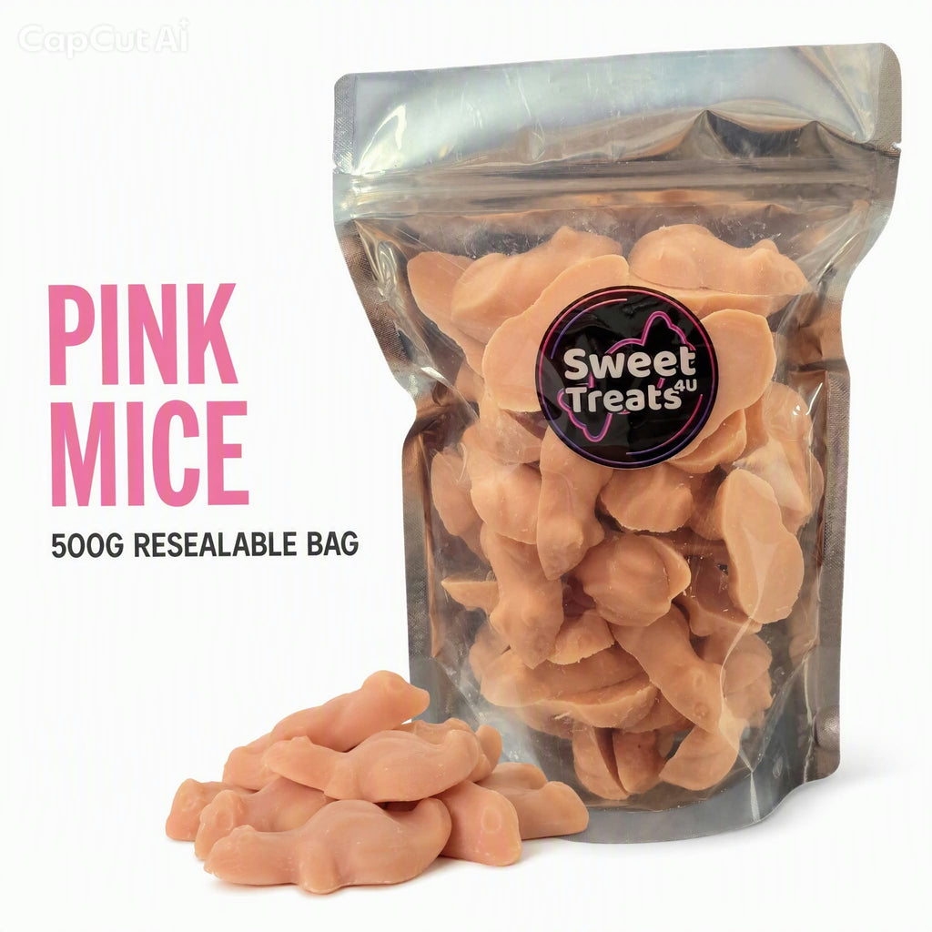 Pink Mice 500g -  Resealable Bag, Pick and Mix Sweets, Bulk, Party Bags, Candy Gifts