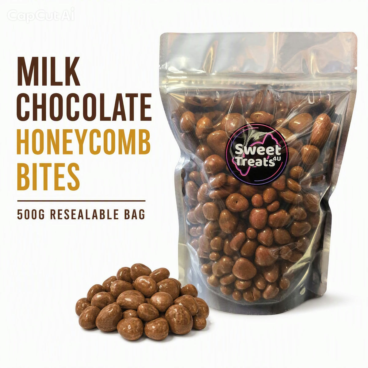 Milk Chocolate Honeycomb Bites 500g -  Resealable Bag, Pick and Mix Sweets, Bulk, Party Bags, Candy Gifts