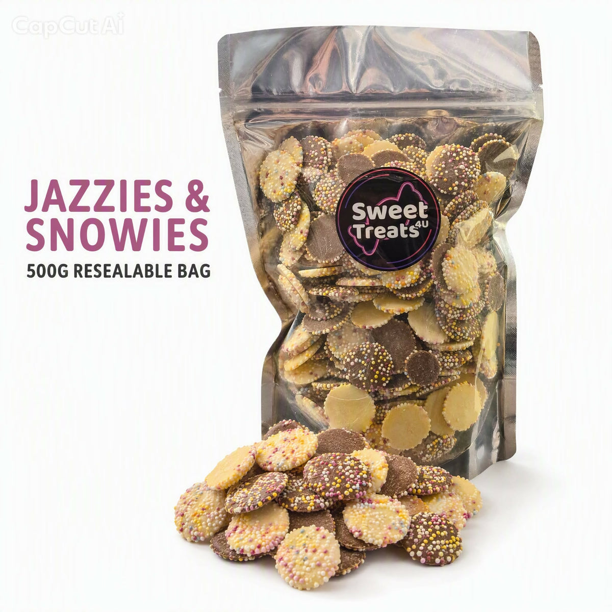 Chocolate Jazzies and Snowies 500g -   Resealable Bag, Pick and Mix Sweets, Bulk, Party Bags, Candy Gifts