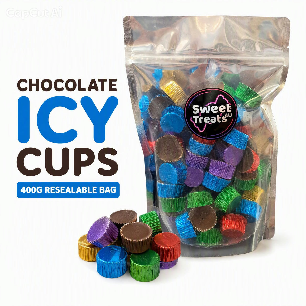 Chocolate Icy Cups 400g -  Resealable Bag, Pick and Mix Sweets, Bulk, Party Bags, Candy Gifts