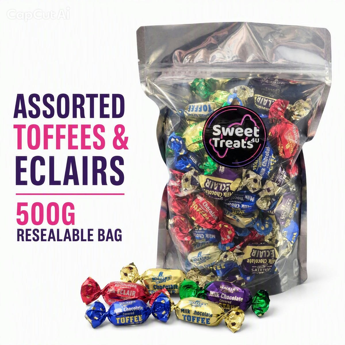 Walker's Nonsuch Assorted Toffees & Eclairs 500g -  Resealable Bag, Pick and Mix Sweets, Bulk, Party Bags, Candy Gifts