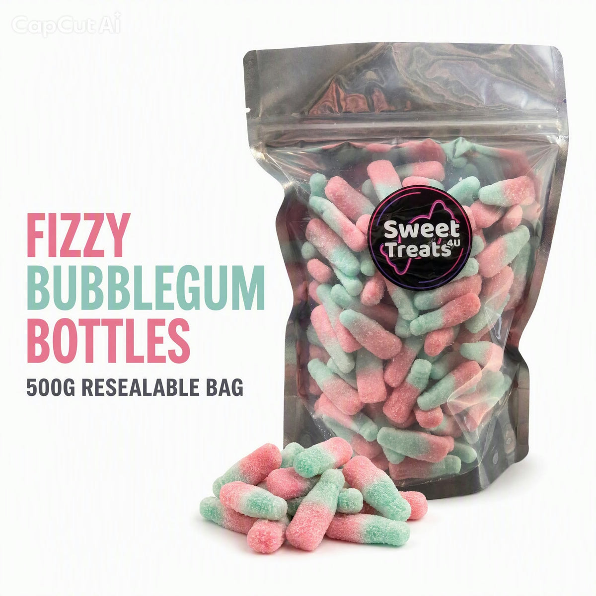Fizzy Bubblegum Bottles 500g - Resealable Bag, Pick and Mix Sweets, Bulk, Party Bags, Candy Gifts