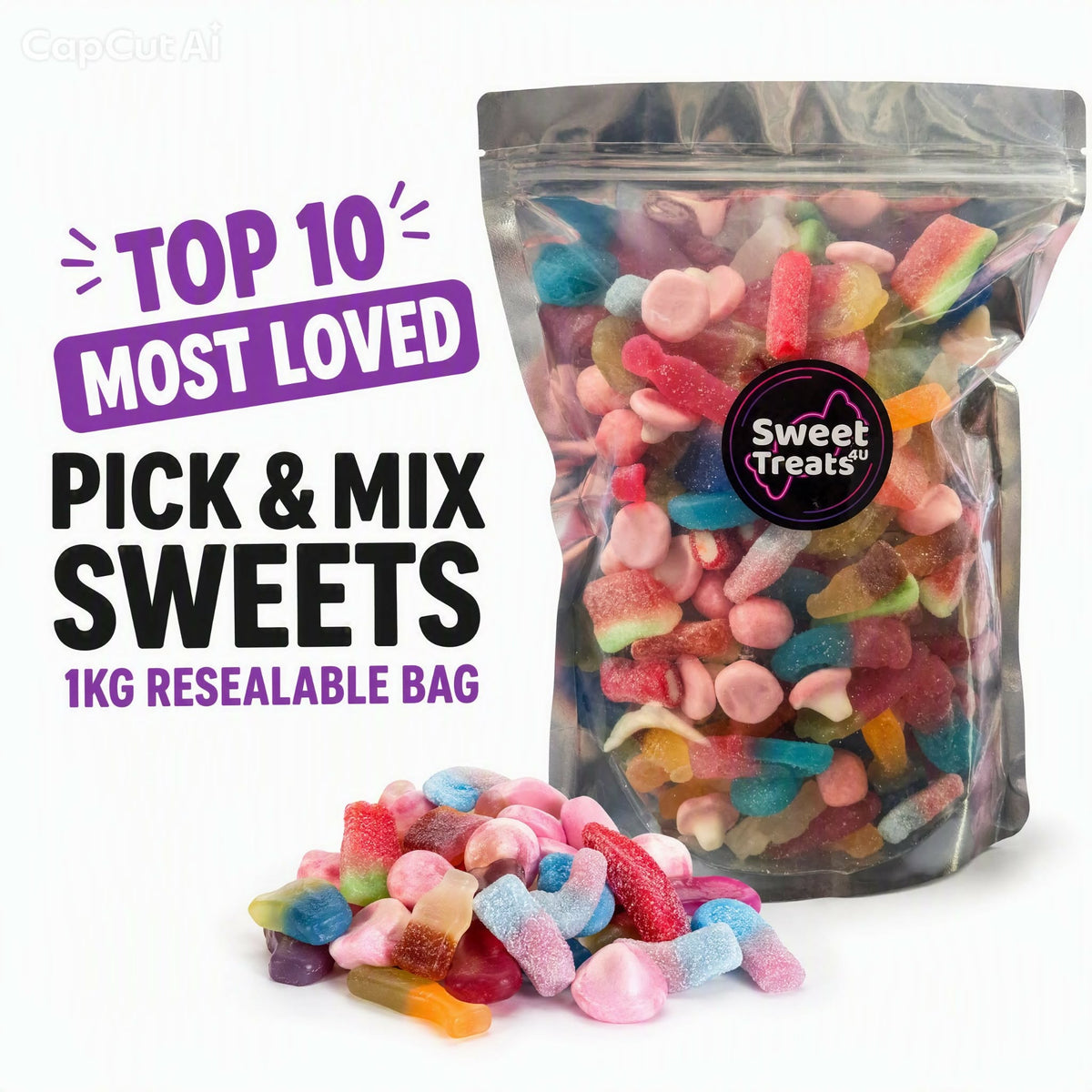 Top 10 Most Loved Pick & Mix Sweets 1kg -  Resealable Bag, Pick and Mix Sweets, Bulk, Party Bags, Candy Gifts