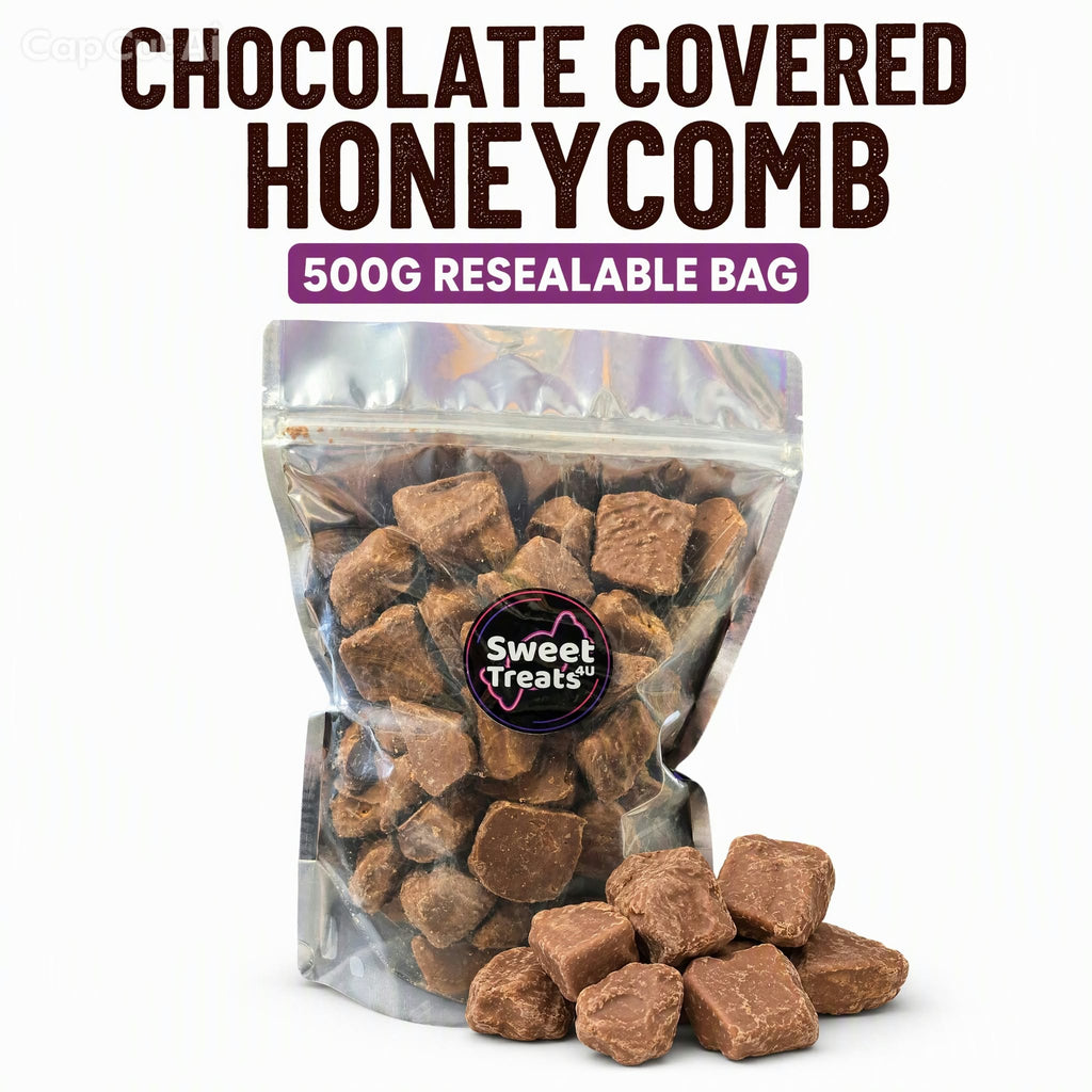 Chocolate Covered Honeycomb 500g -  Resealable Bag, Pick and Mix Sweets, Bulk, Party Bags, Candy Gifts