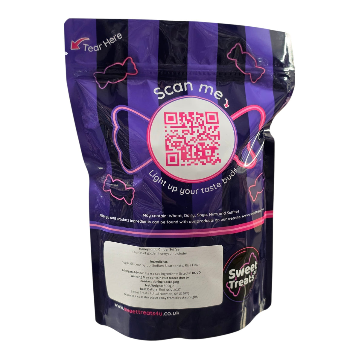 Honeycomb Cinder Toffee 500g -  Resealable Bag, Pick and Mix Sweets, Bulk, Party Bags, Candy Gifts